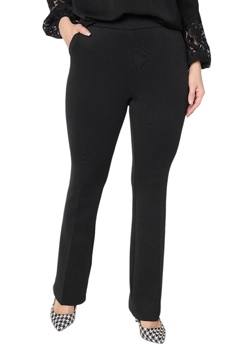 Mally Roncal Women's Techno Scuba Full Length Bootcut Pants Black - Petite